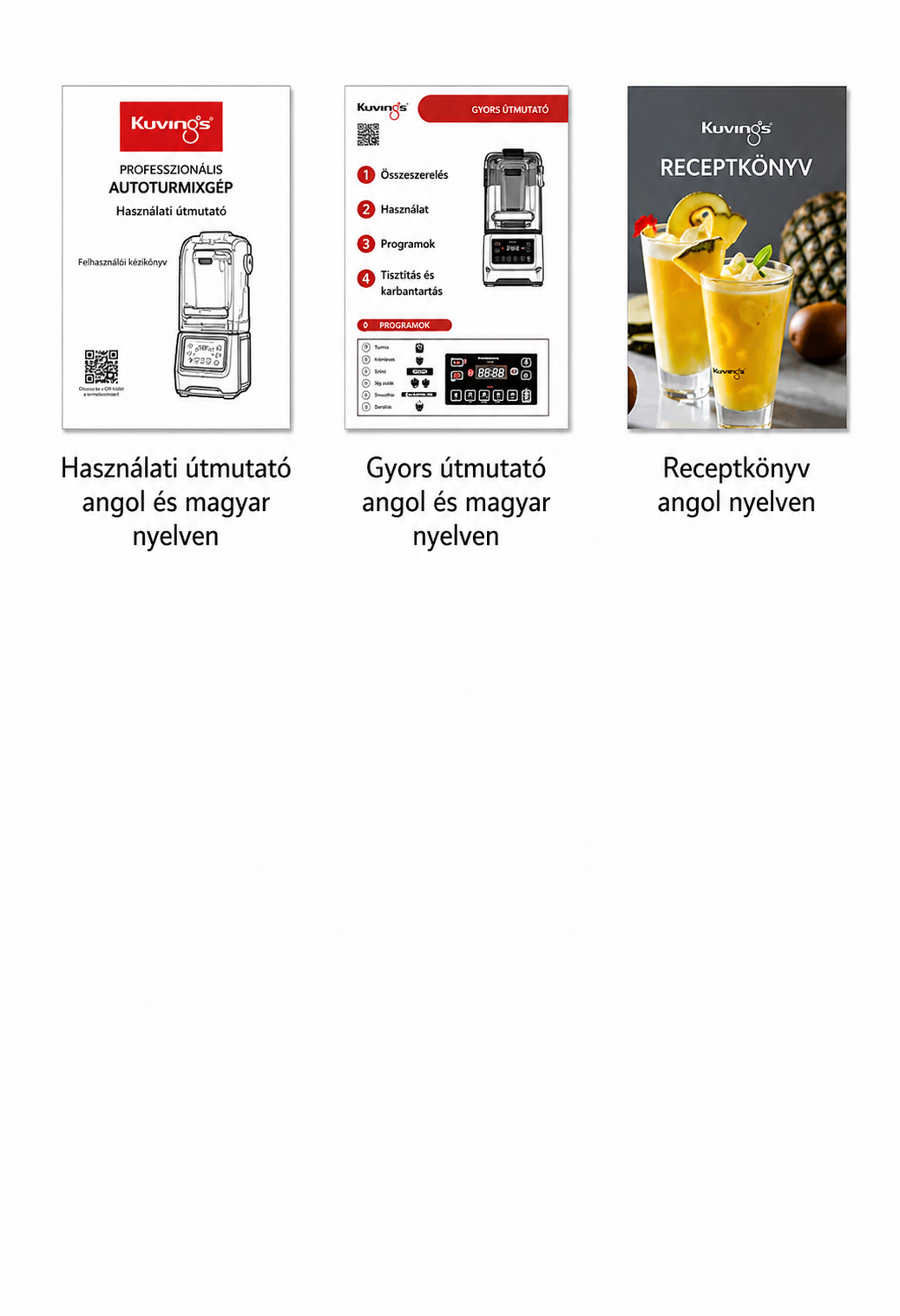 Kuvings AUTO10S slow juicer manuals, quick guide and recipe book included with the appliance.